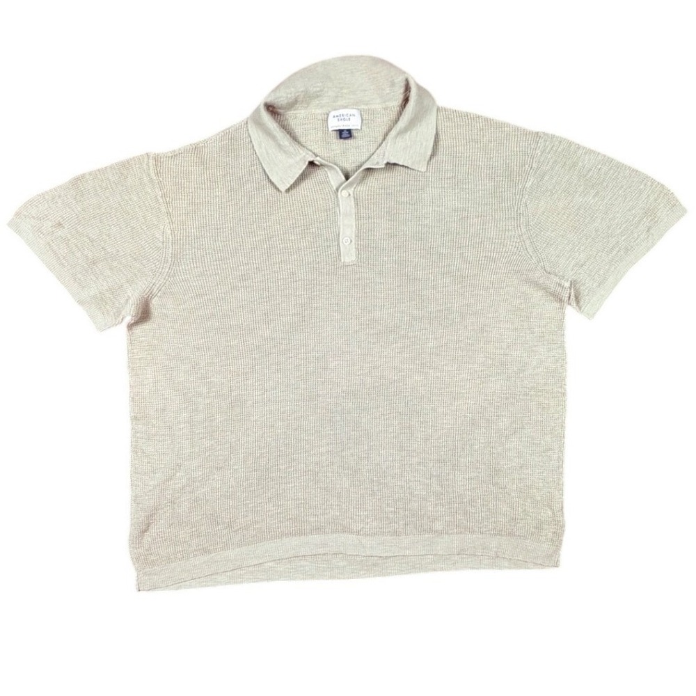 American Eagle Men Textured Knit Polo Shirt Light Green Size XXL